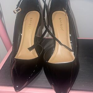 Size 9 NWOT black patent wedge shoes with ankle strap